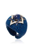 Fabio Salini Blue Sapphire Cabochon And Leather Ring