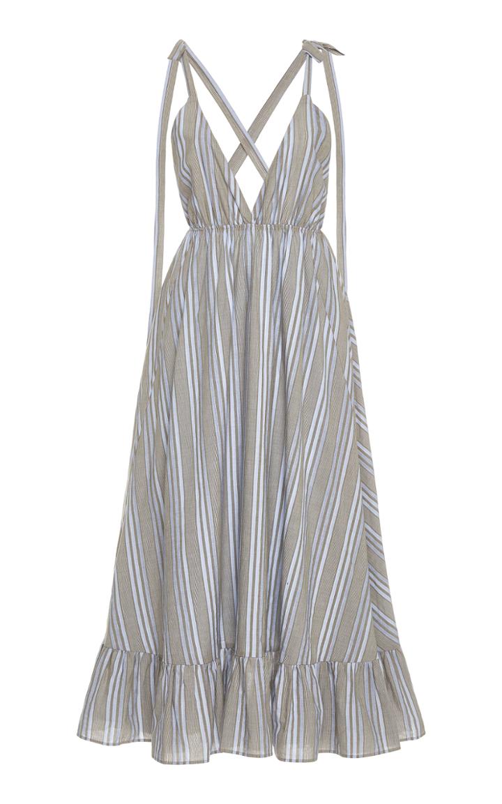 Loup Charmant Amalfi Ruffled Striped Cotton-poplin Midi Dress