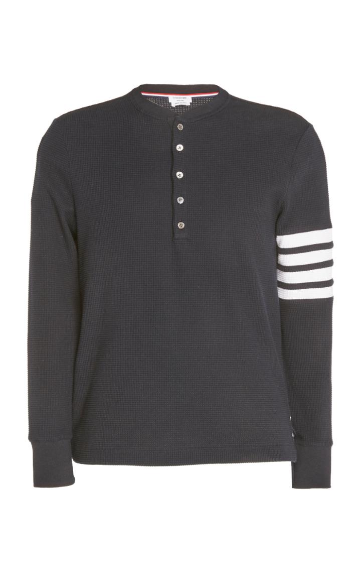 Thom Browne Henley In Compact Waffle With 4 Bar Stripe