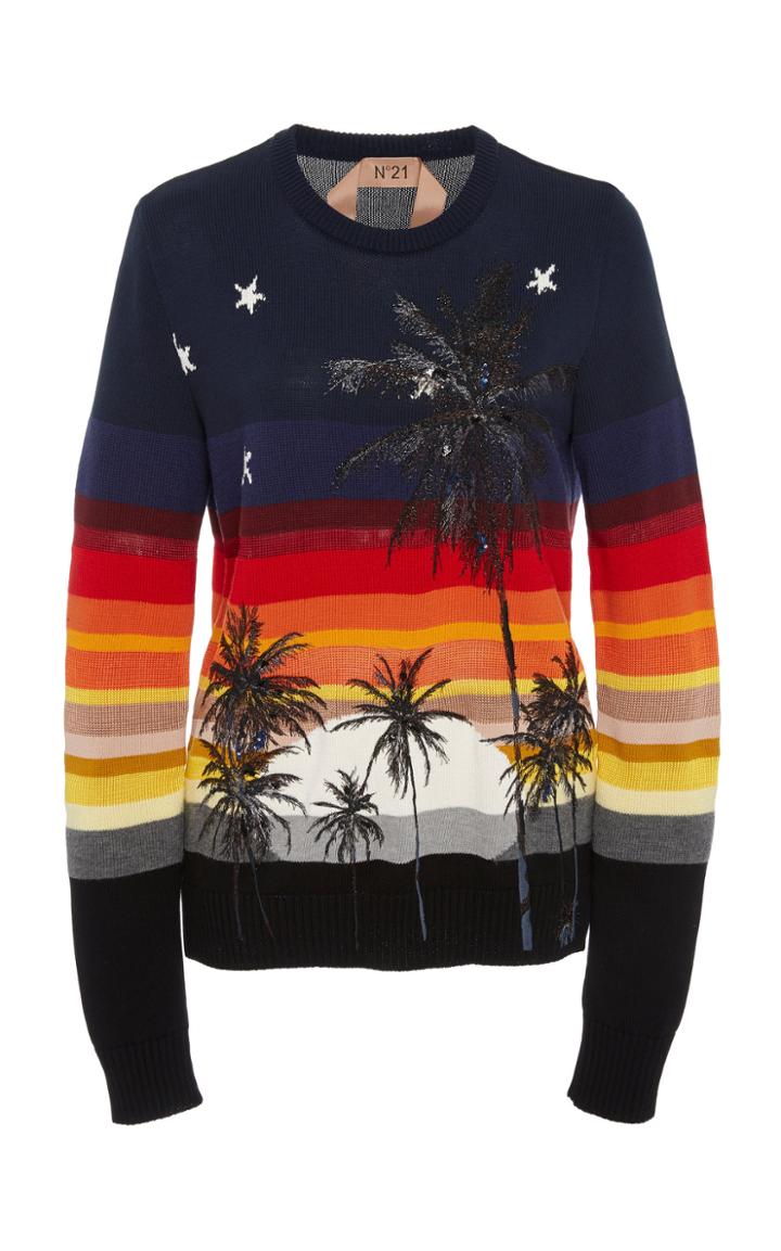 N21 Metallic-trim Embroidered Sweater