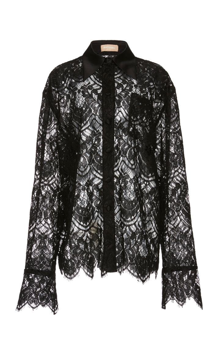 Matriel Black Lace Oversized Shirt With Silk Collar