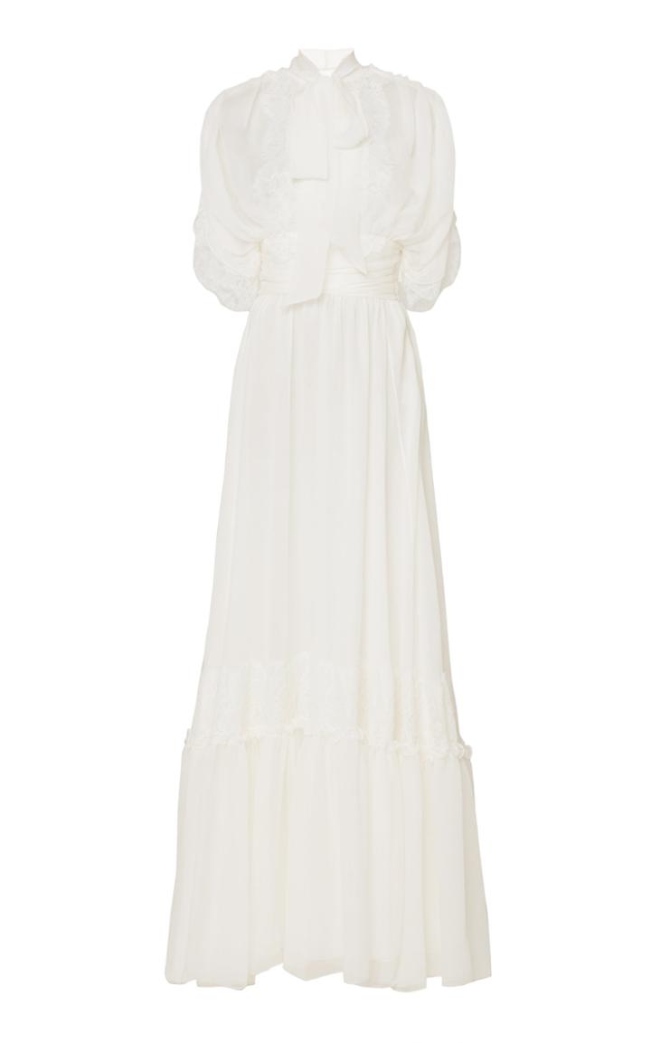 Moda Operandi Luisa Beccaria Draped Lace Chiffon Maxi Dress Size: 38