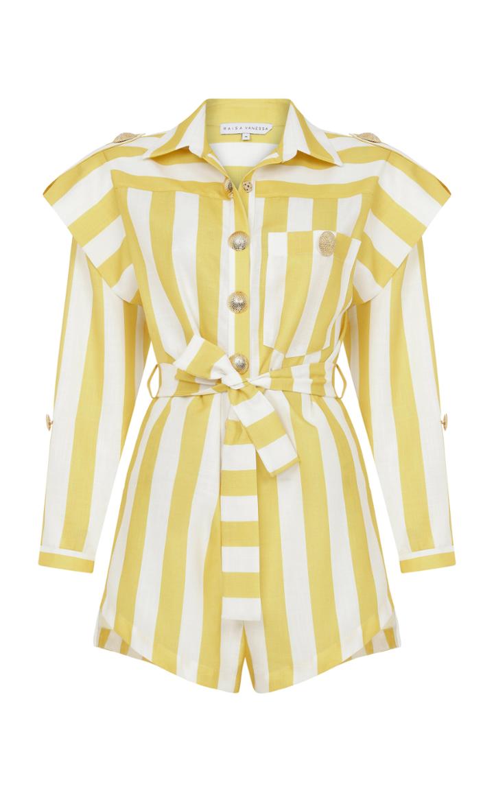Moda Operandi Raisa Vanessa Striped Linen Button Up Romper