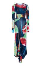 Mugler Long Sleeve Tie Dye Printed Dress