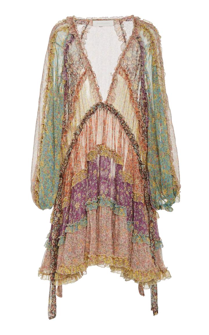 Zimmermann Carnaby Tiered Floral Silk Mini Dress