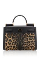 Dolce & Gabbana Sicily Leopard-print Leather And Raffia Top Handle Bag