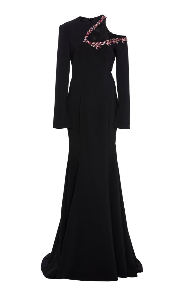 Christian Siriano Long Sleeve Cut Out Crystal Gown