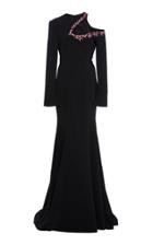 Christian Siriano Long Sleeve Cut Out Crystal Gown