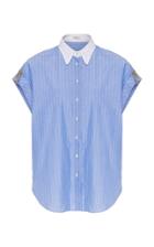 Brunello Cucinelli Monili-tab Rolled Sleeve Striped Cotton Blouse