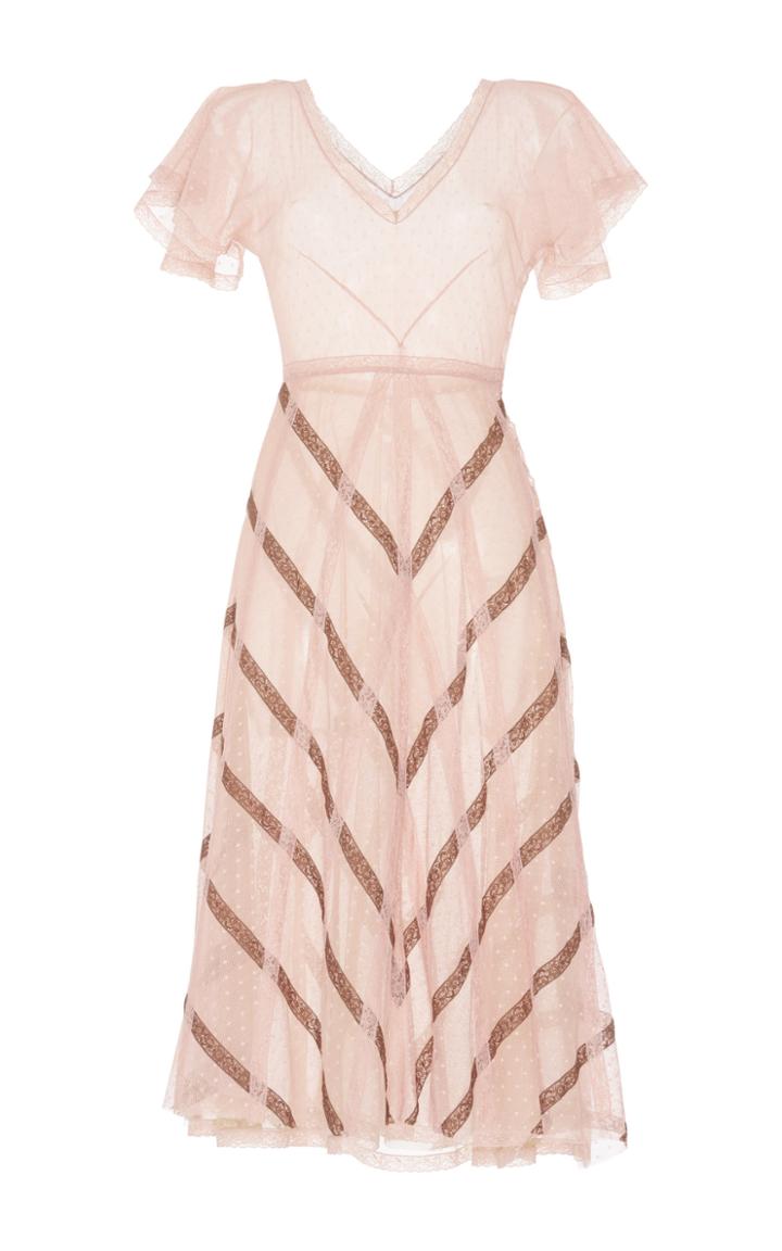 Luisa Beccaria Tulle And Lace Short Sleeve Dress