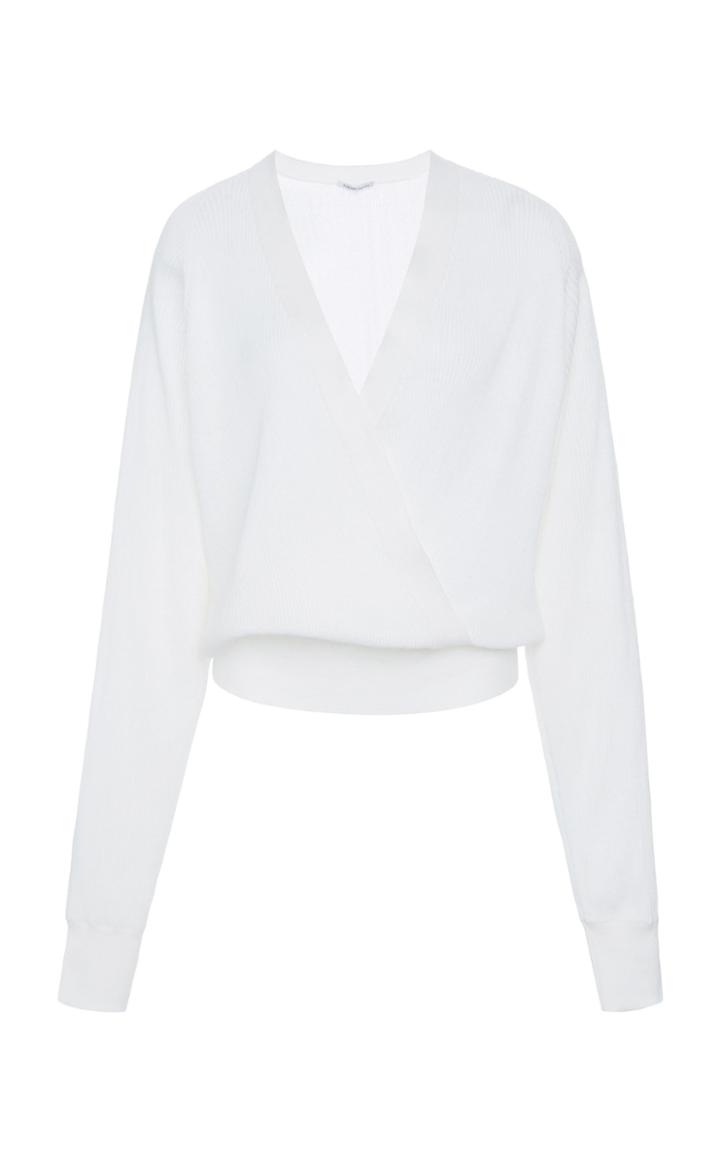 Moda Operandi Agnona Linen-silk Ribbed-knit Wrap-front Top Size: M