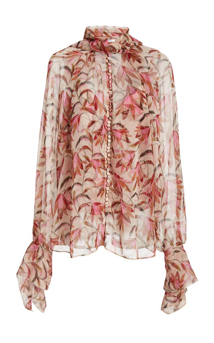 Moda Operandi Acler Cathedral Printed Tie-neck Georgette Top