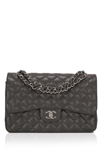Madison Avenue Couture Chanel Dark Grey Quilted Caviar Classic Jumbo Double Flap Bag