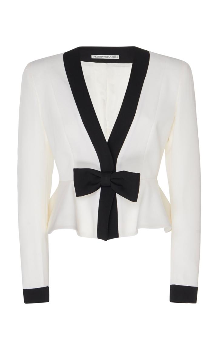 Moda Operandi Alessandra Rich Light Wool Jacket With Bow And Contrasting Border Size