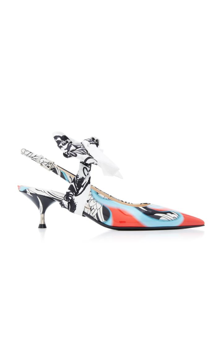 Prada Bow-detailed Printed Leather Slingback Pumps