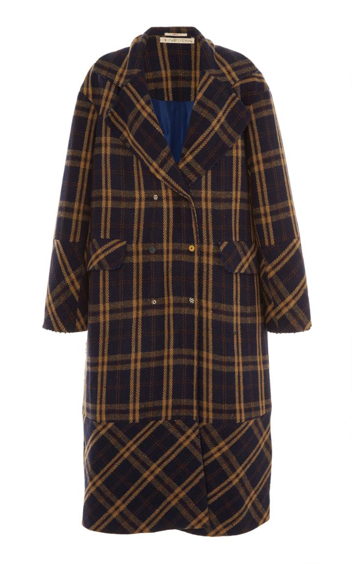 Pro Oversized Embroidered Double-breasted Plaid Wool Coat
