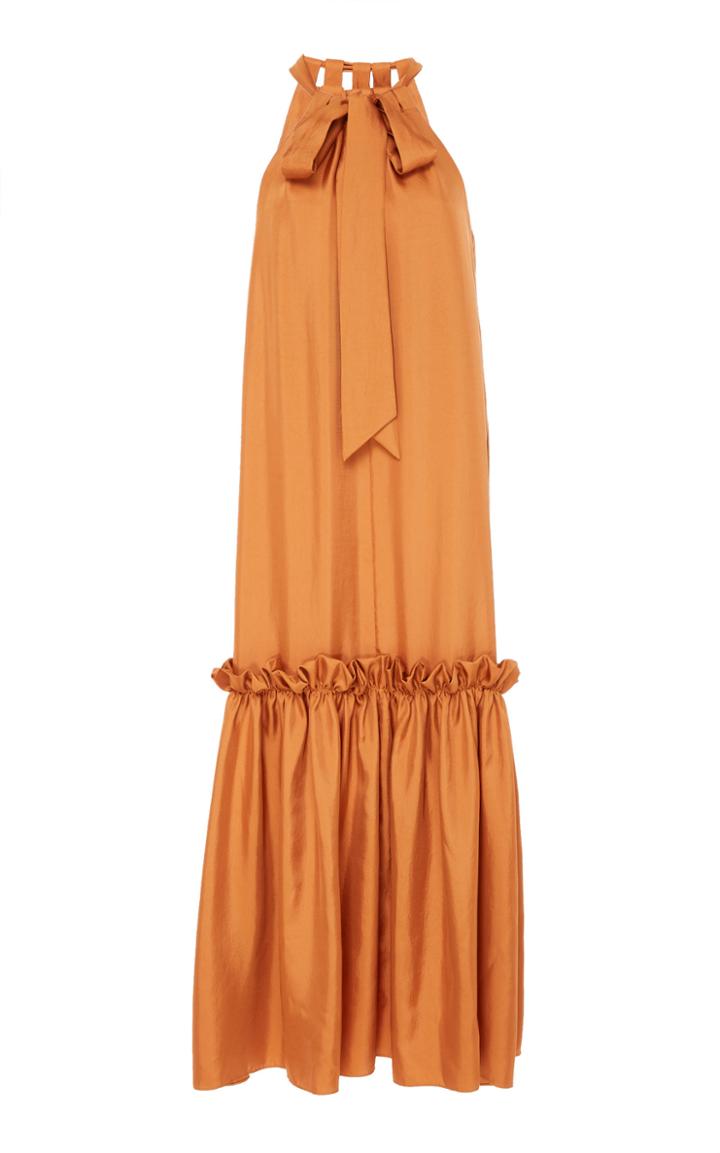 Tibi Mendini Long Tie-neck Dress