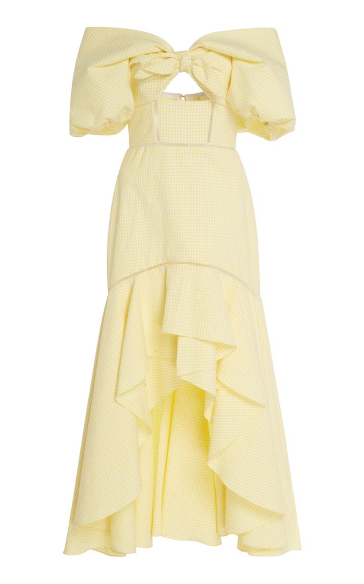 Jonathan Simkhai Seersucker Gingham Off Shoulder High-low Dress