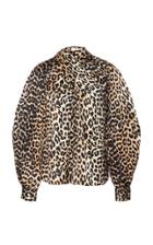 Ganni Leopard Twisted Satin Blouse