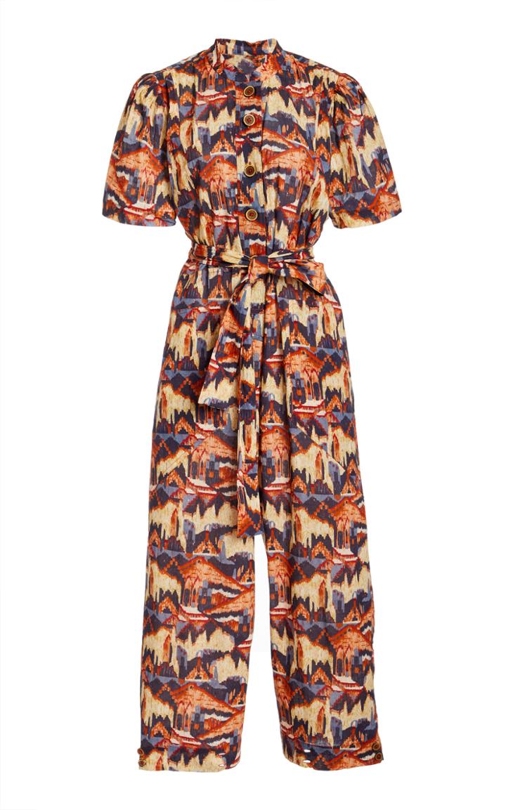 Moda Operandi Chufy Urpi Printed Metallic Cotton Voile Jumpsuit