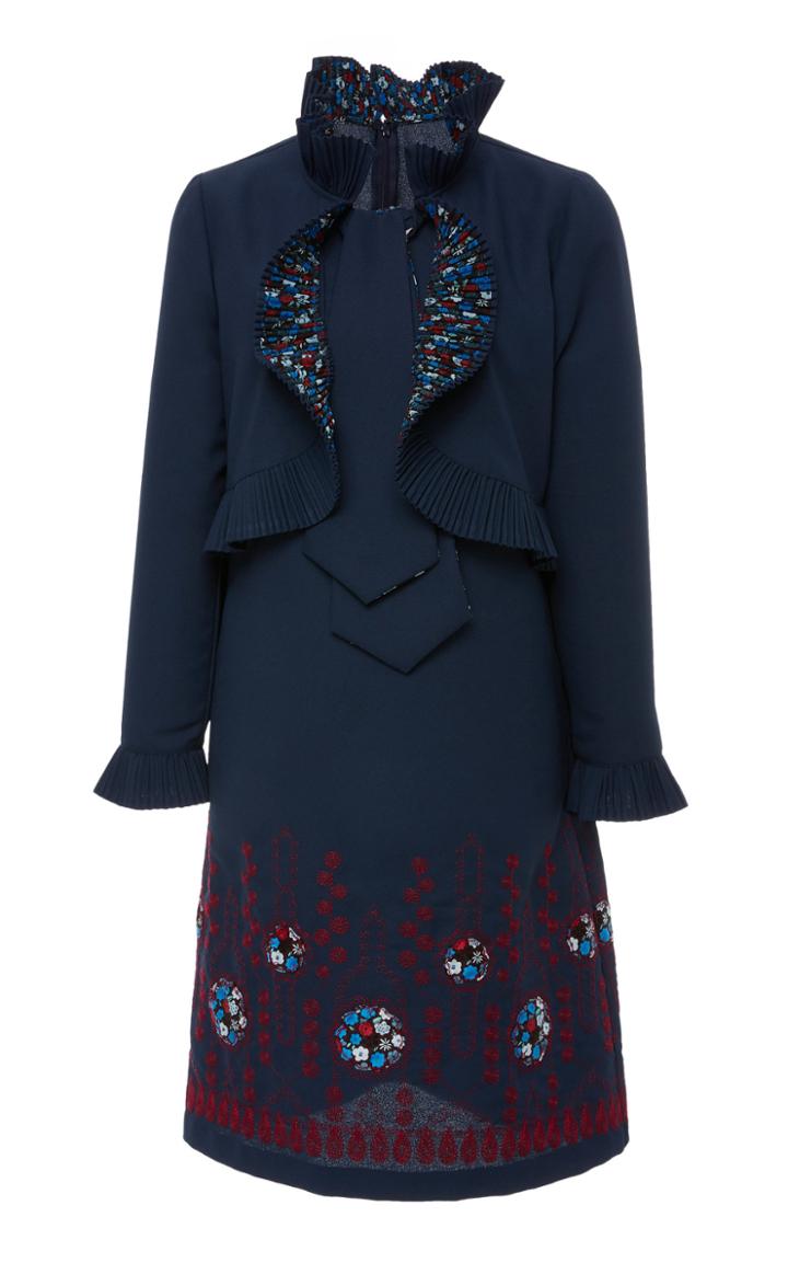 Anna Sui Ditzy Daze Embroidered Crepe Dress