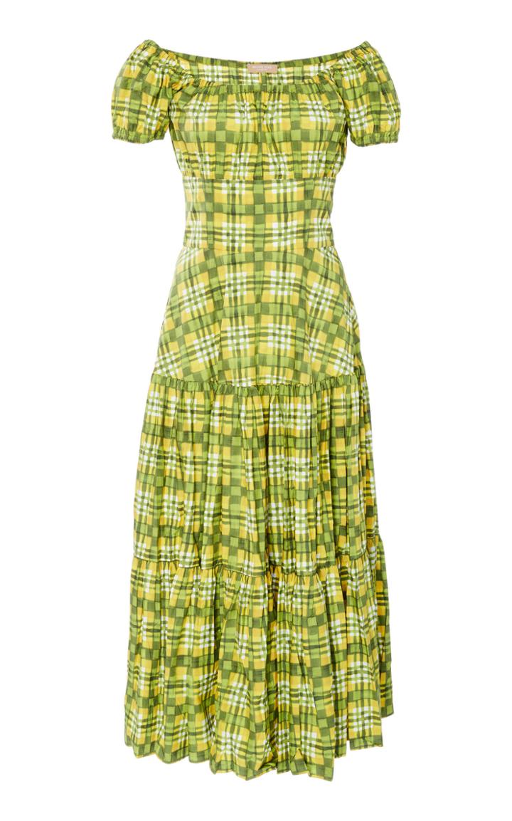 Michael Kors Collection Crushed Cap Sleeve Cotton Tiered Dress