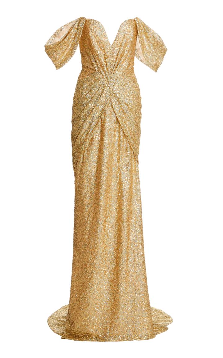 Moda Operandi Pamella Roland Draped Sequined Strapless Gown