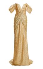Moda Operandi Pamella Roland Draped Sequined Strapless Gown