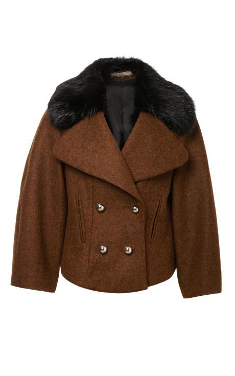 Bouchra Jarrar Double Breasted Shetland Jacket With Fur Collar