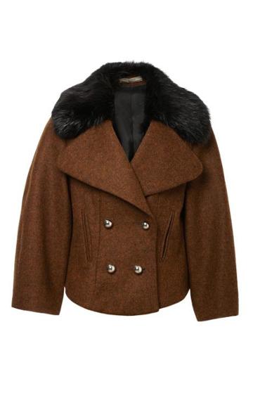 Bouchra Jarrar Double Breasted Shetland Jacket With Fur Collar