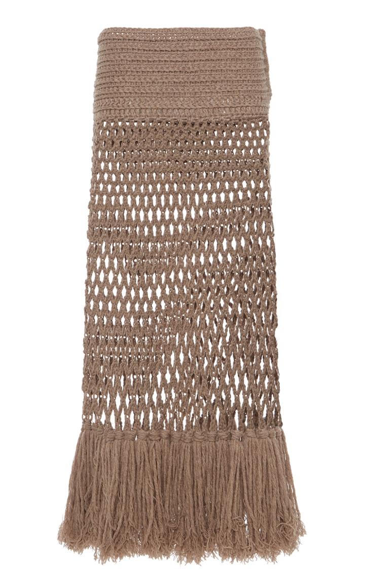 Moda Operandi Alanui Fringe-trimmed Crocheted Wool Midi Skirt