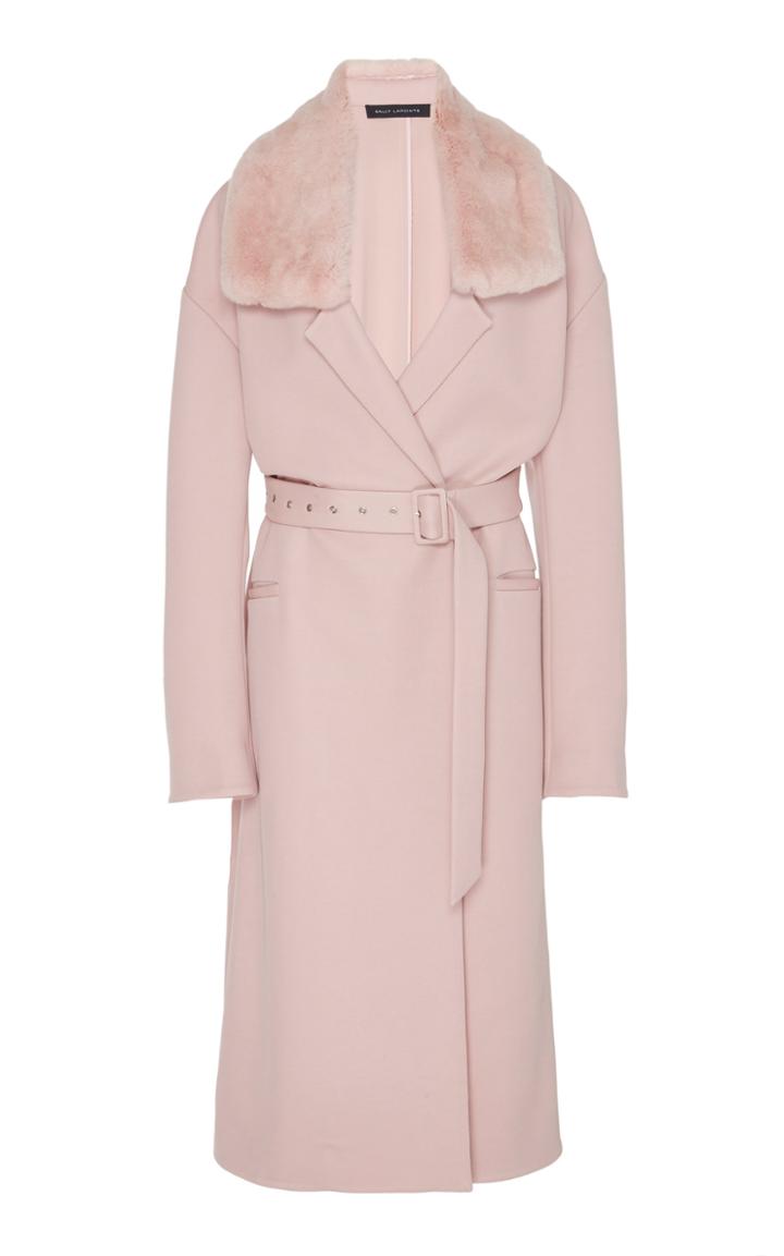 Sally Lapointe Double-breasted Fur Collar Crepe Coat