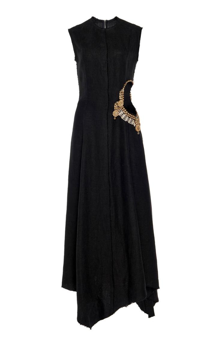Moda Operandi Jw Anderson Embroidered Cutout Linen Dress Size: 8