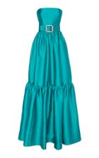 Monique Lhuillier Sateen Strapless Flounce Gown W/belt + Self-wrap