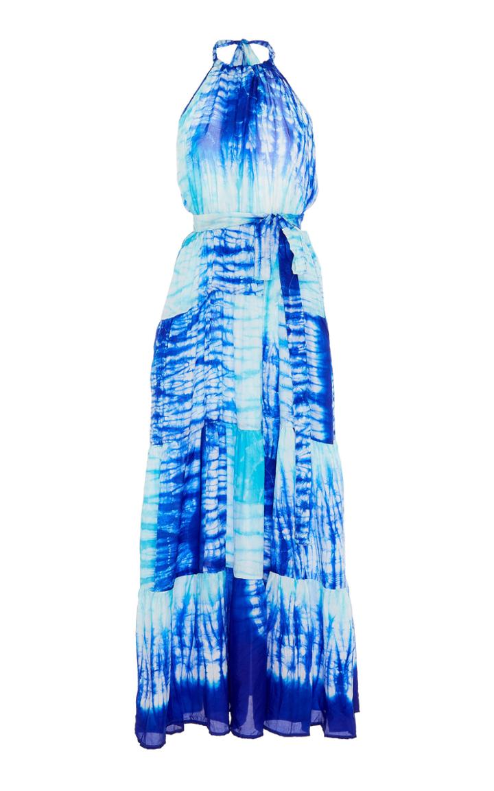 Juliet Dunn Tie Dye Halter Neck Cotton Maxi Dress