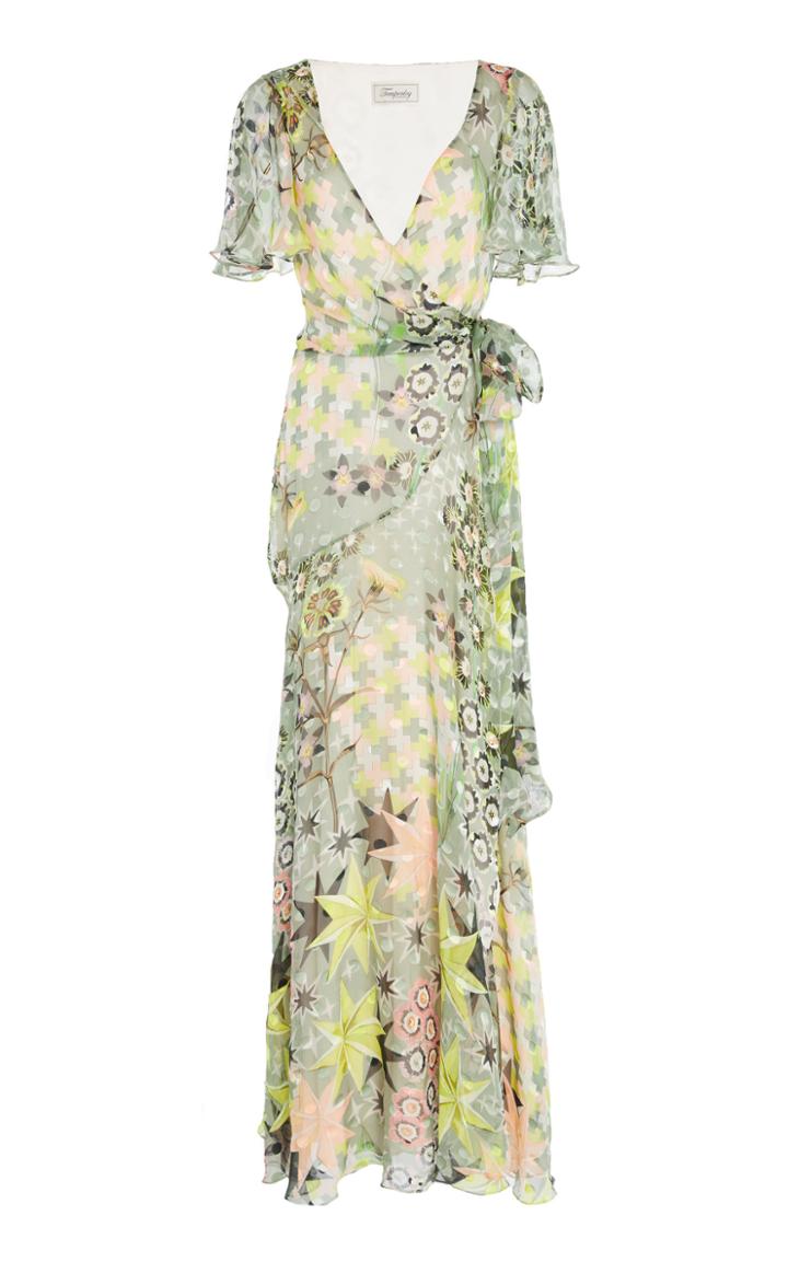 Temperley London Claudette Ruffled Printed Silk-blend Chiffon Maxi Wrap Dress