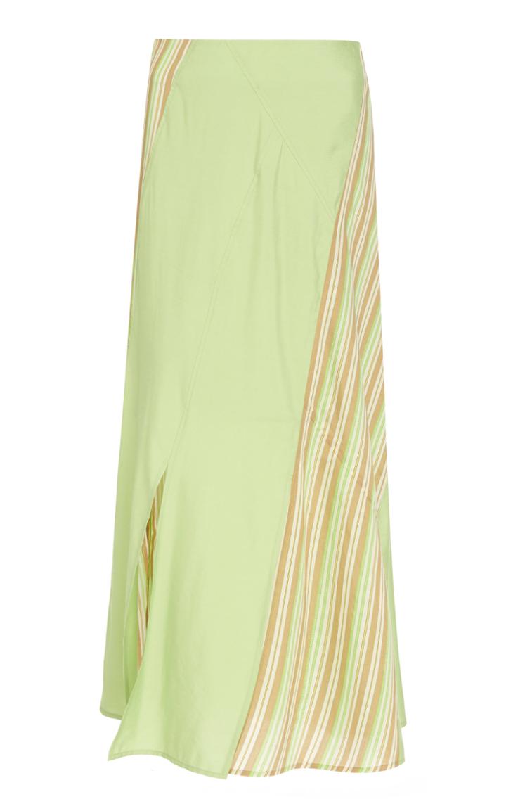 Moda Operandi Rejina Pyo Lynn Asymmetric-striped Satin Midi Skirt Size: 10