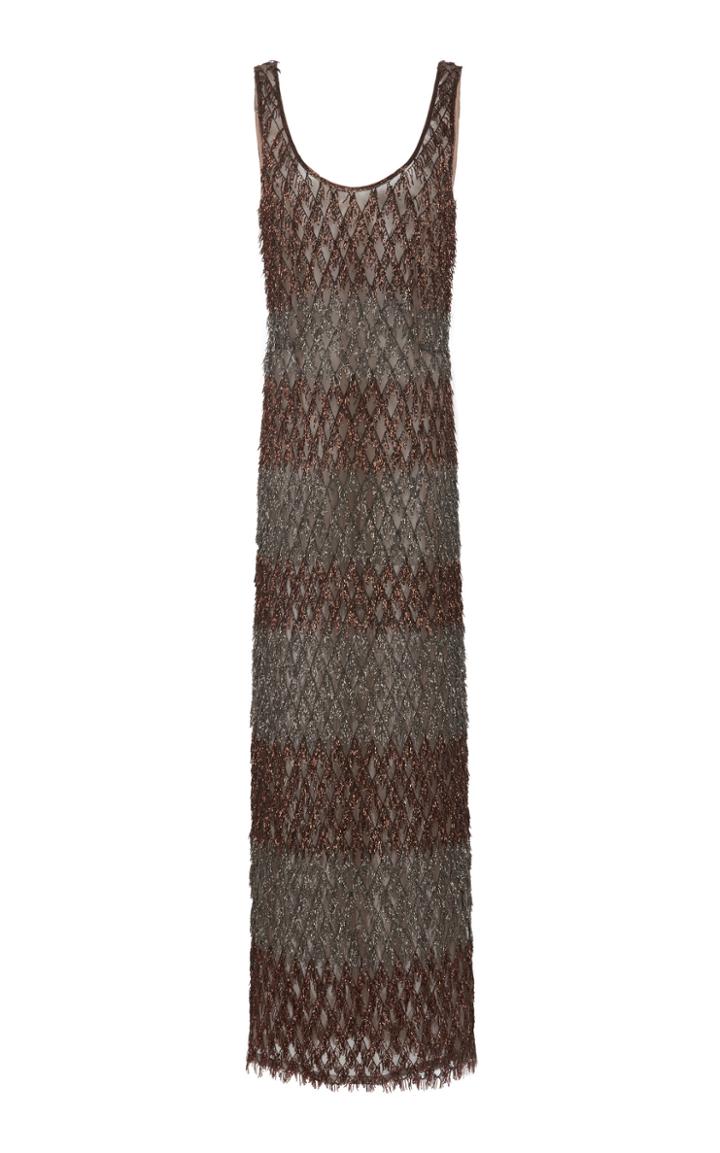 J. Mendel Beaded Fringe Tassel Midi Dress