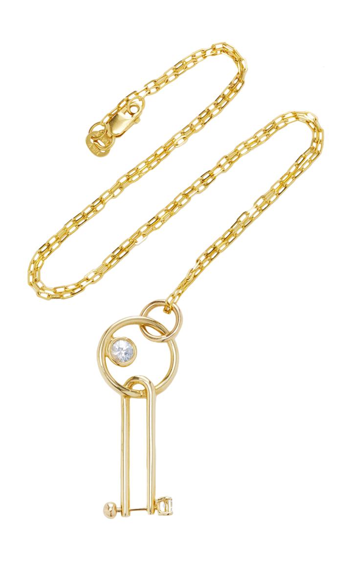 Wasson Hoop & Pin 14k Gold Sapphire Necklace