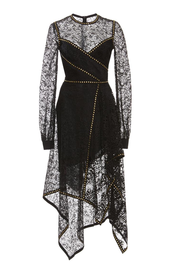 Elie Saab Long Sleeve Lace Handkerchief Hem Dress