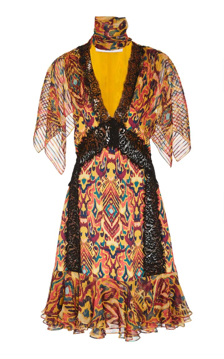Prabal Gurung Sohawa Lace-trimmed Printed Silk Mini Dress