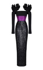Rasario Sequin Embroidered Long Sleeve Gown
