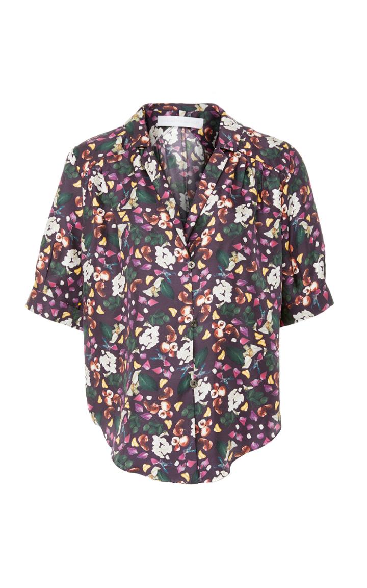 Christine Alcalay Aubergine Print Short Sleeve Blouse