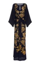 Marchesa Metallic Embroidered Georgette Caftan