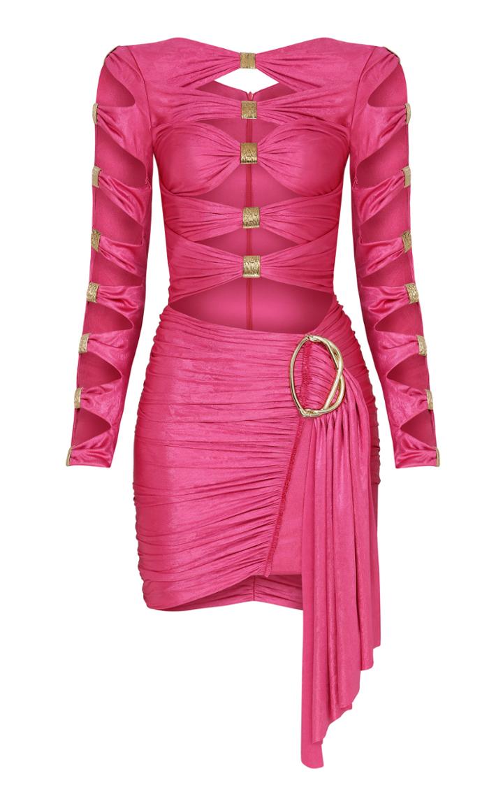 Moda Operandi Raisa Vanessa Draped Fuchsia Mini Dress