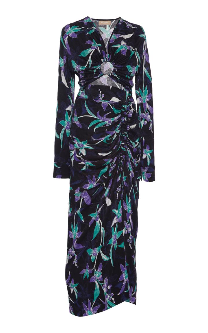Matriel Lily Ruched Printed Cupro-blend Maxi Dress