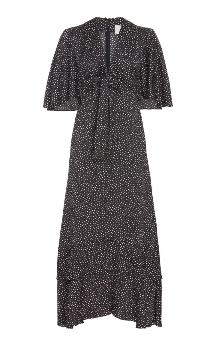 Alexis Kasany Polka-dot Tie-front Midi Dress