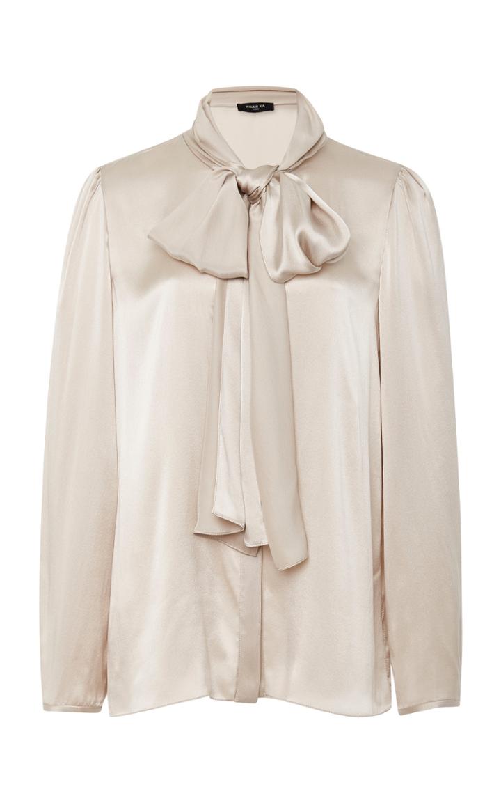 Paule Ka Washed Silk Satin Tie Blouse