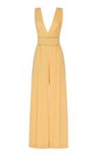 Moda Operandi Costarellos Crepe Plunging Neckline Pintuck Jumpsuit Size: 34
