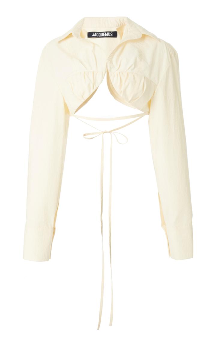 Moda Operandi Jacquemus Baci Tie-detailed Cotton-blend Cropped Shirt